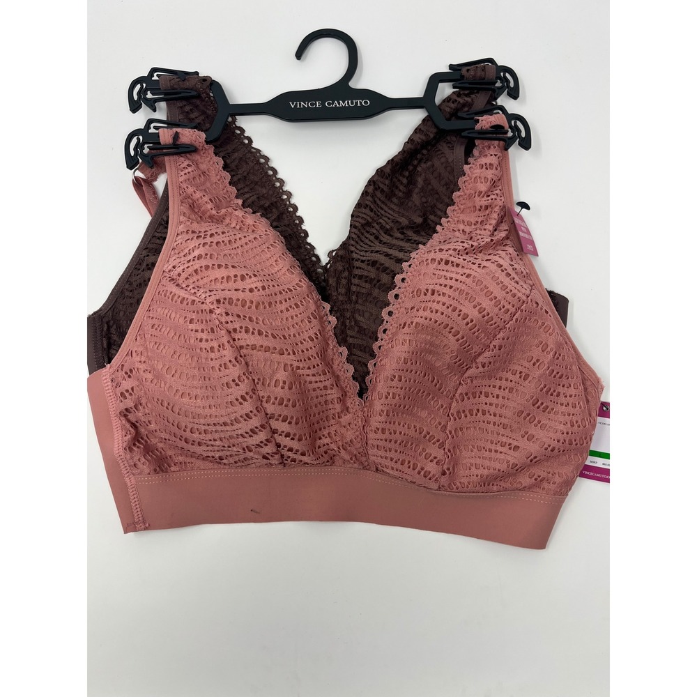 Vince Camuto 2 Pk Lace Lounge Bra Removable Cups L Pink Brown Bralette Coquette